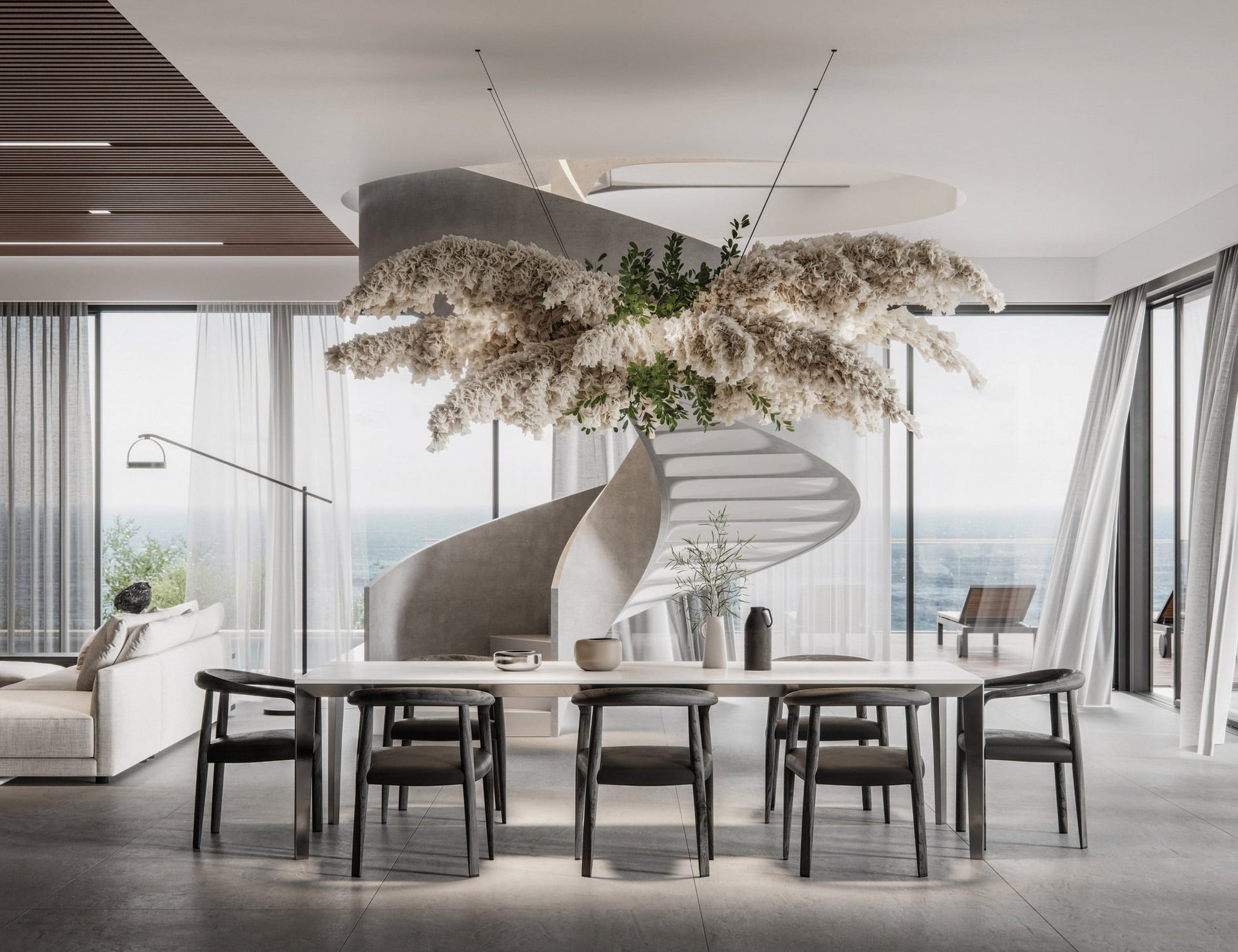 Bild Innenraum Tisch mit Stühlen und Treppe