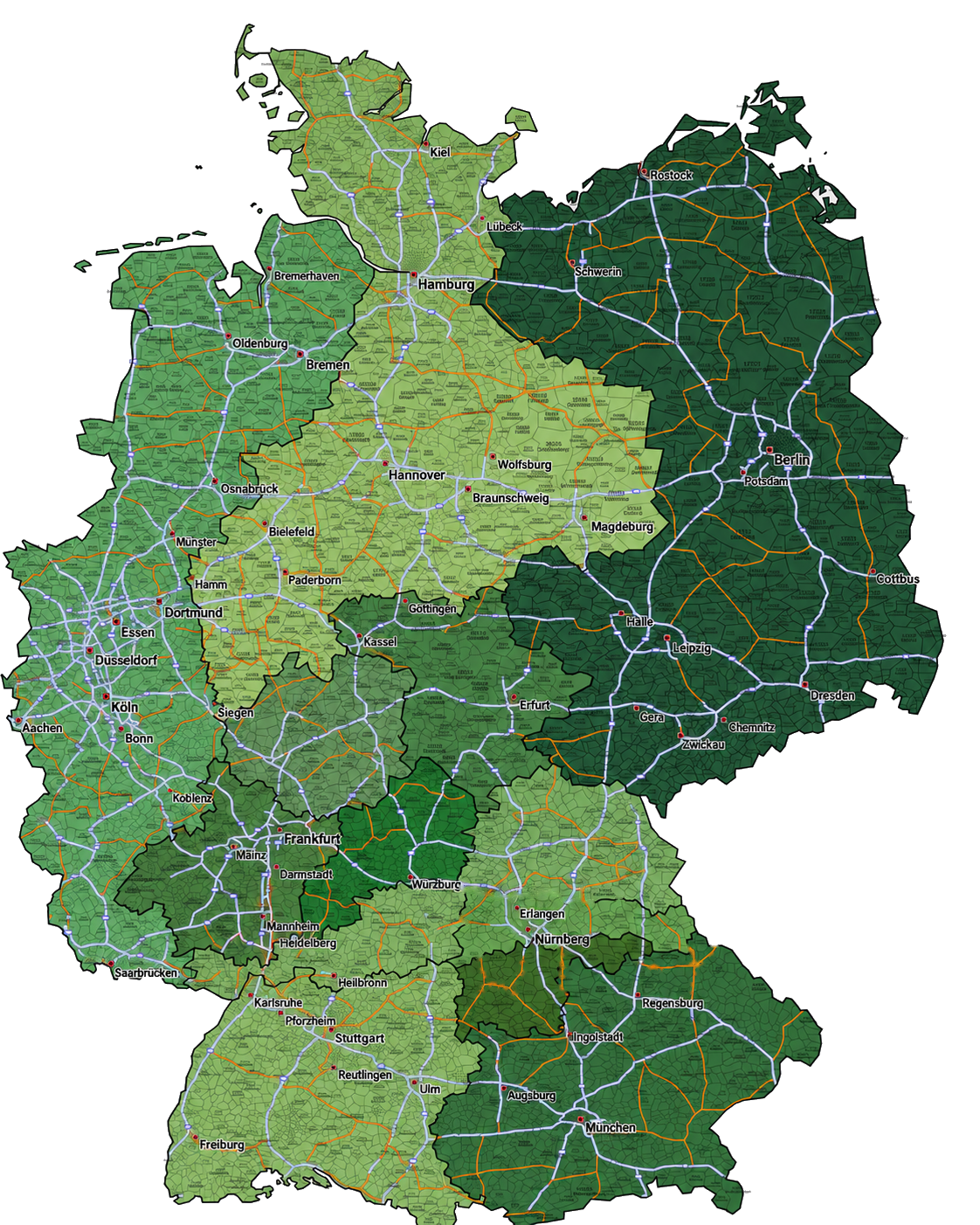 Gebietskarte Deutschland mit Außendienstgebieten